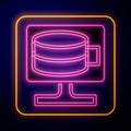 Glowing neon Cloud database icon isolated on black background. Cloud computing concept. Digital service or app with data Royalty Free Stock Photo