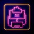 Glowing neon Cloud database icon isolated on black background. Cloud computing concept. Digital service or app with data Royalty Free Stock Photo