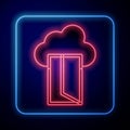 Glowing neon Cloud database icon isolated on black background. Cloud computing concept. Digital service or app with data Royalty Free Stock Photo