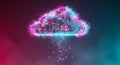 Glowing neon cloud symbolizing digital data and technology Royalty Free Stock Photo