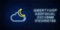 Glowing neon cloudy with moon weather icon with alphabet. Cloud symbol with moon in neon style to weather forecast Royalty Free Stock Photo