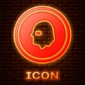 Glowing neon Coin money icon isolated on brick wall background. Banking currency sign. Cash symbol. Vector