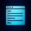 Glowing neon Computer api interface icon isolated on brick wall background. Application programming interface API Royalty Free Stock Photo