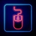 Glowing neon Computer mouse icon isolated on blue background. Optical with wheel symbol. Vector Illustration Royalty Free Stock Photo