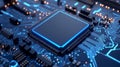 Glowing Neon CPU A Vibrant Microchip on a Motherboard Background Royalty Free Stock Photo