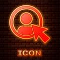 Glowing neon Create account screen icon isolated on brick wall background. Vector Royalty Free Stock Photo