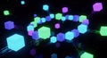 Glowing Neon Cubes Data Network Background - Futuristic Blockchain AI Technology Concept Royalty Free Stock Photo
