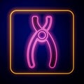 Glowing neon Dental pliers icon isolated on black background. Dental equipment. Vector