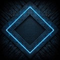 Glowing neon diamond shape on dark stone background Royalty Free Stock Photo