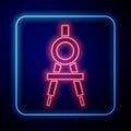 Glowing neon Drawing compass icon isolated on blue background. Compasses sign. Drawing and educational tools. Geometric Royalty Free Stock Photo