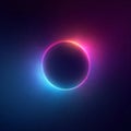 Glowing neon eclipse circle with vibrant blue and pink light rays on dark abstract background Royalty Free Stock Photo