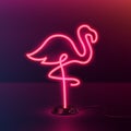 Glowing Neon effect sign with Pink Flamingo. night club or bar concept. on dark background. editable vector