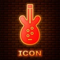 Glowing neon Electric bass guitar icon isolated on brick wall background. Vector Royalty Free Stock Photo