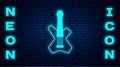 Glowing neon Electric bass guitar icon isolated on brick wall background. Vector Royalty Free Stock Photo