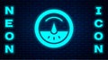Glowing neon Electric meter icon isolated on brick wall background. Vector Royalty Free Stock Photo