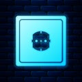 Glowing neon Electrical outlet icon isolated on brick wall background. Power socket. Rosette symbol. Vector Royalty Free Stock Photo