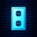 Glowing neon Electrical outlet icon isolated on brick wall background. Power socket. Rosette symbol. Vector Royalty Free Stock Photo