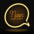 Glowing neon empty speech bubble frame. Circle blank speech bubble in neon style on dark brick wall background. Vector