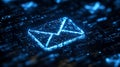 A glowing neon envelope on a dark background, symbolizing digital communication and e-mail Royalty Free Stock Photo