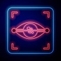 Glowing neon Eye scan icon isolated on blue background. Scanning eye. Security check symbol. Cyber eye sign. Vector Royalty Free Stock Photo