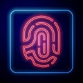 Glowing neon Fingerprint icon isolated on blue background. ID app icon. Identification sign. Touch id. Vector