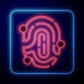 Glowing neon Fingerprint icon isolated on blue background. ID app icon. Identification sign. Touch id. Vector