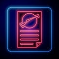 Glowing neon Firearms license certificate icon isolated on blue background. Weapon permit. Vector