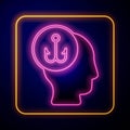 Glowing neon Fisherman icon isolated on black background. Vector