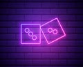 Glowing neon Game dice icon isolated on brick wall background. Casino gambling. Vector Illustration Royalty Free Stock Photo
