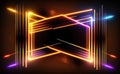 Glowing neon geometric elements abstract background. Neon light or laser show, electric impulse