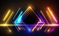 Glowing neon geometric elements abstract background. Neon light or laser show, electric impulse