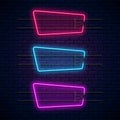 Glowing neon geometrical frames. Neon light banners set. Realistic glow signboard. Vector illustration