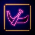 Glowing neon Gondola boat italy venice icon isolated on black background. Tourism rowing transport romantic. Vector