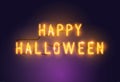 Glowing Neon Happy Halloween sign Royalty Free Stock Photo