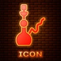Glowing neon Hookah icon isolated on brick wall background. Vector