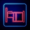 Glowing neon Hospital bed icon isolated on blue background. Vector Royalty Free Stock Photo