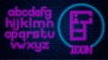 Glowing neon House plan icon isolated on brick wall background. Neon light alphabet. Vector Royalty Free Stock Photo