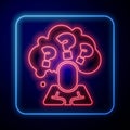 Glowing neon Human head with question mark icon isolated on blue background. Vector Royalty Free Stock Photo