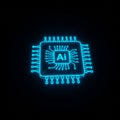 Glowing neon illustration of a microchip against a dark background. The chip features Royalty Free Stock Photo