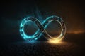 Glowing neon infinity symbol in the night. Infinity, eternity, infinite, endless, loop symbols. Generative ai