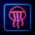 Glowing neon Jellyfish icon isolated on blue background. Vector Royalty Free Stock Photo