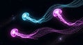Glowing Neon Jellyfish Swimming in Digital Binary Code Stream, Cosmic Nebula Background Royalty Free Stock Photo