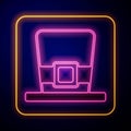 Glowing neon Leprechaun hat icon isolated on black background. Happy Saint Patricks day. National Irish holiday. Vector