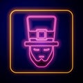 Glowing neon Leprechaun icon isolated on black background. Happy Saint Patricks day. National Irish holiday. Vector