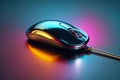 Glowing neon light computer mouse on a matte gray surface Royalty Free Stock Photo