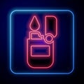 Glowing neon Lighter icon isolated on black background. Vector