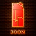 Glowing neon Lighter icon isolated on brick wall background. Vector