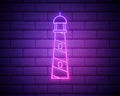 Glowing neon Lighthouse icon isolated on brick wall background. Vector Illustration Royalty Free Stock Photo