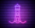 Glowing neon Lighthouse icon isolated on brick wall background. Vector Illustration Royalty Free Stock Photo
