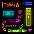 Glowing Neon Lights for Cafe and Motel Signs Royalty Free Stock Photo